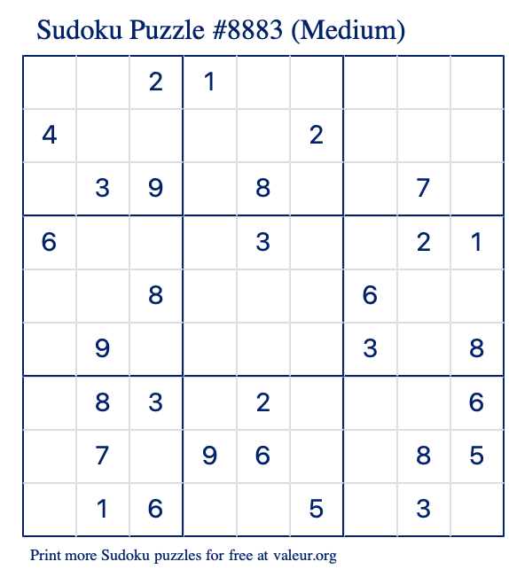 Free Printable Medium Sudoku Puzzle number 8883