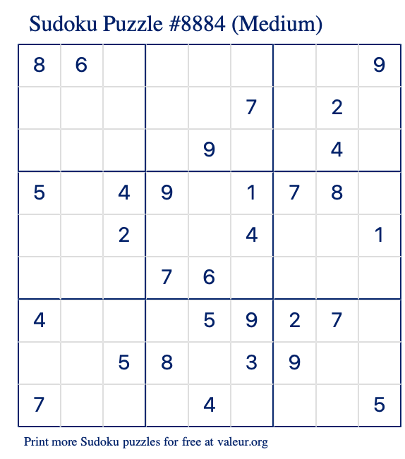 Free Printable Medium Sudoku Puzzle number 8884