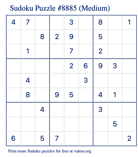 Free Printable Medium Sudoku Puzzle number 8885
