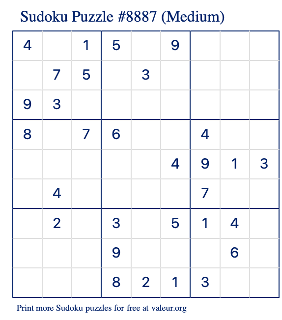 Free Printable Medium Sudoku Puzzle number 8887
