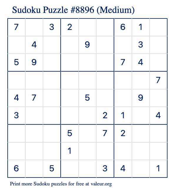 Free Printable Medium Sudoku Puzzle number 8896