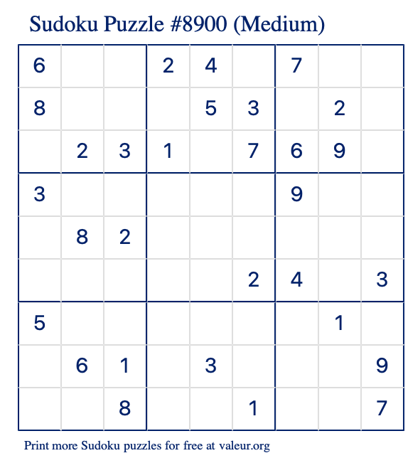 Free Printable Medium Sudoku Puzzle number 8900