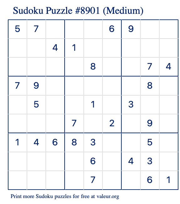 Free Printable Medium Sudoku Puzzle number 8901