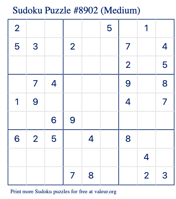Free Printable Medium Sudoku Puzzle number 8902