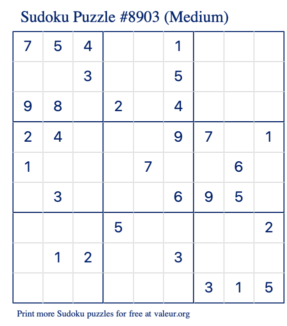Free Printable Medium Sudoku Puzzle number 8903