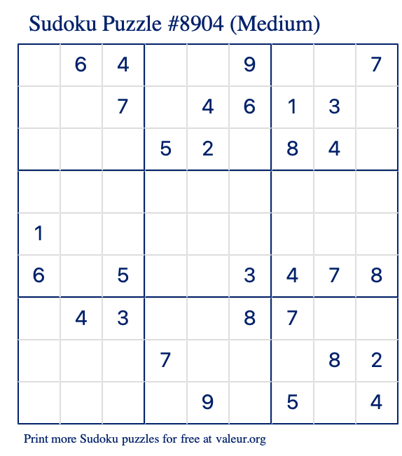 Free Printable Medium Sudoku Puzzle number 8904