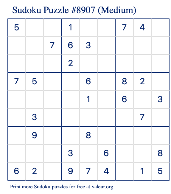 Free Printable Medium Sudoku Puzzle number 8907