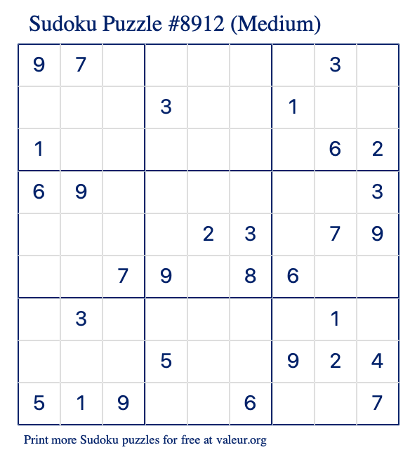 Free Printable Medium Sudoku Puzzle number 8912