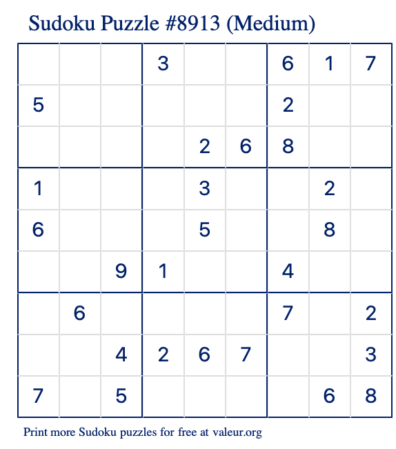 Free Printable Medium Sudoku Puzzle number 8913