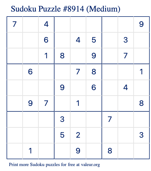 Free Printable Medium Sudoku Puzzle number 8914