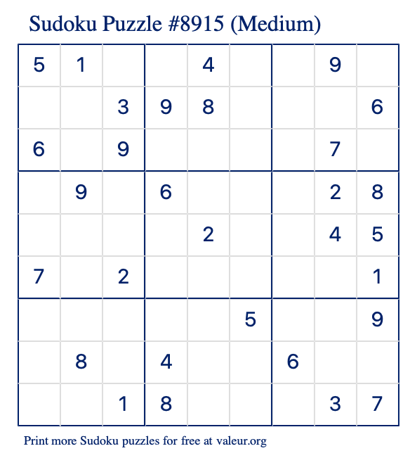 Free Printable Medium Sudoku Puzzle number 8915