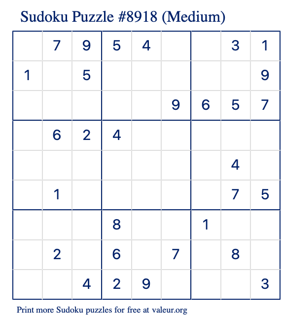 Free Printable Medium Sudoku Puzzle number 8918