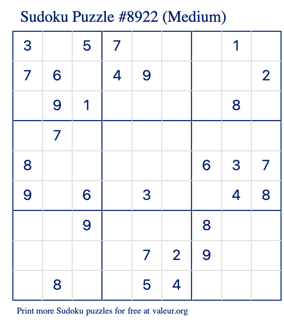 free printable medium sudoku with the answer 8922