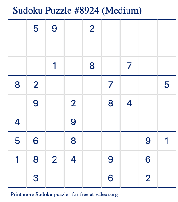 Free Printable Medium Sudoku Puzzle number 8924