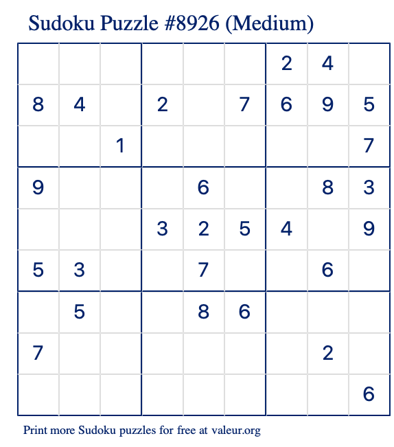 Free Printable Medium Sudoku Puzzle number 8926