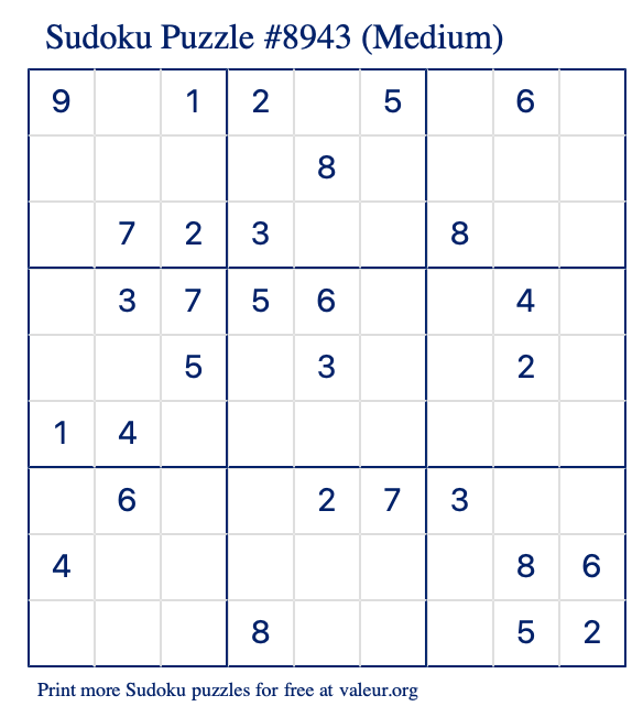 Free Printable Medium Sudoku Puzzle number 8943