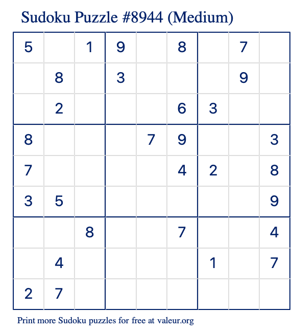 Free Printable Medium Sudoku Puzzle number 8944