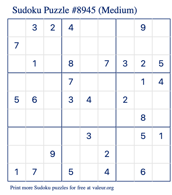 Free Printable Medium Sudoku Puzzle number 8945