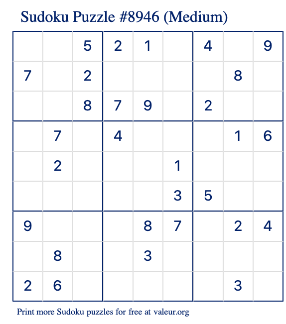 Free Printable Medium Sudoku Puzzle number 8946