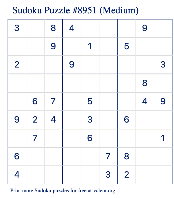 Free Printable Medium Sudoku Puzzle number 8951