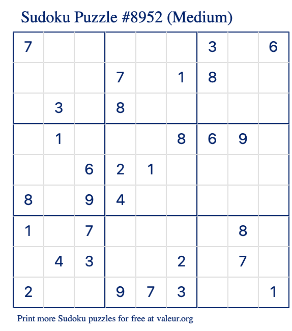 Free Printable Medium Sudoku Puzzle number 8952