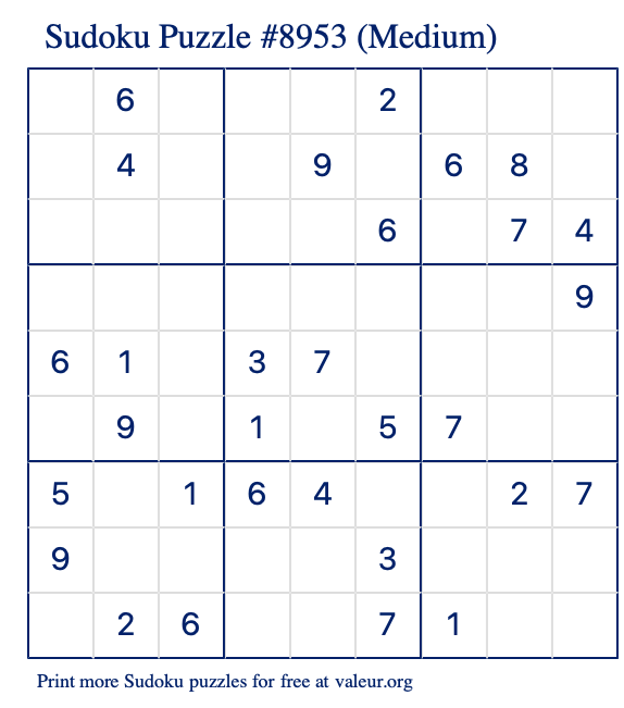 Free Printable Medium Sudoku Puzzle number 8953