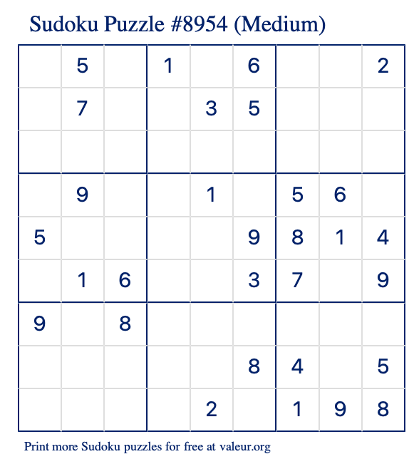 Free Printable Medium Sudoku Puzzle number 8954