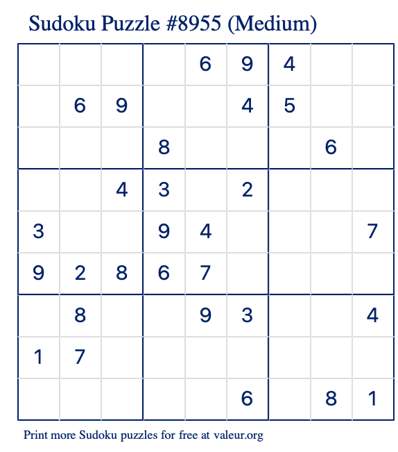 Free Printable Medium Sudoku Puzzle number 8955
