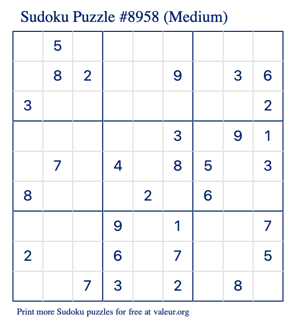 Free Printable Medium Sudoku Puzzle number 8958