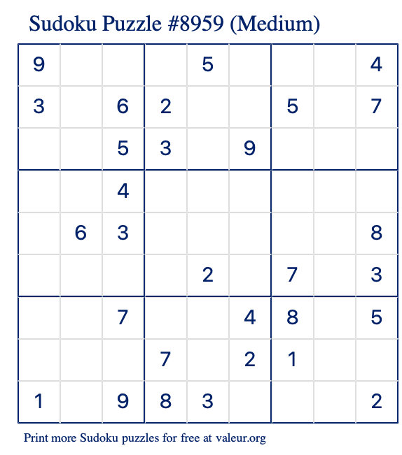 Free Printable Medium Sudoku Puzzle number 8959