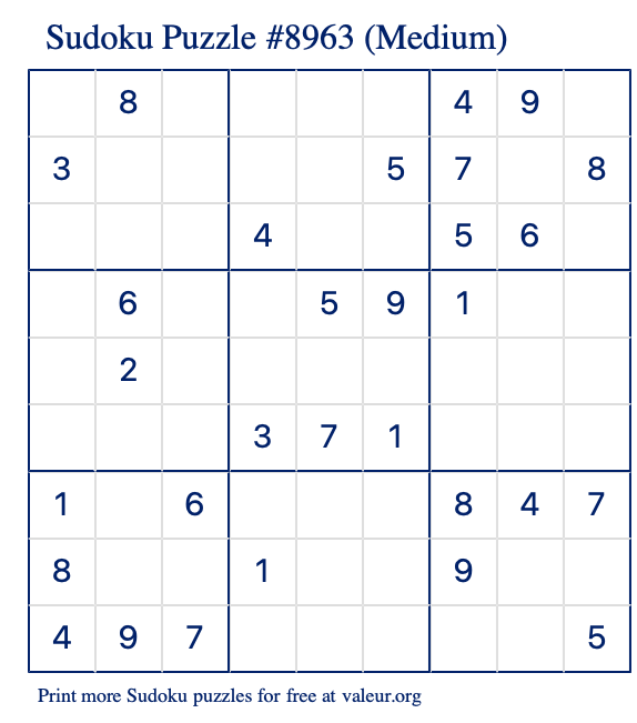 Free Printable Medium Sudoku Puzzle number 8963