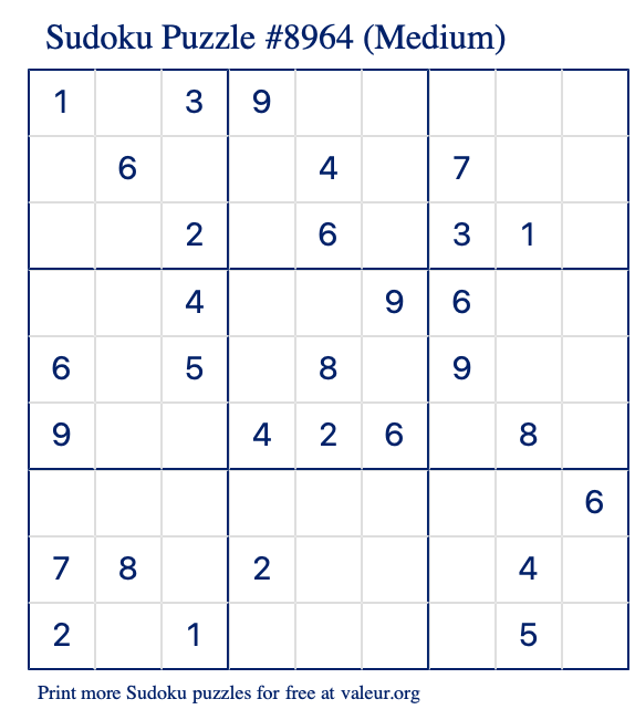 Free Printable Medium Sudoku Puzzle number 8964