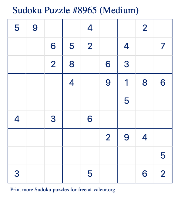 Free Printable Medium Sudoku Puzzle number 8965