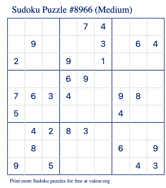 Free Printable Medium Sudoku Puzzle number 8966