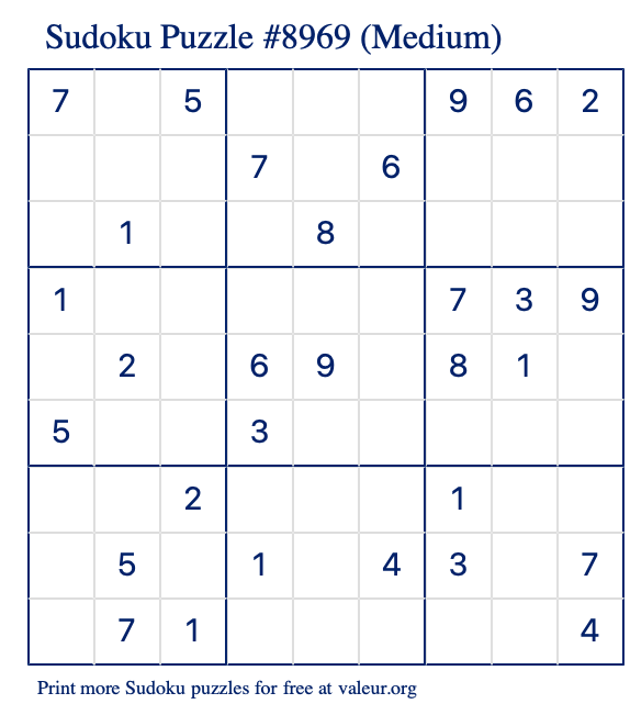 Free Printable Medium Sudoku Puzzle number 8969