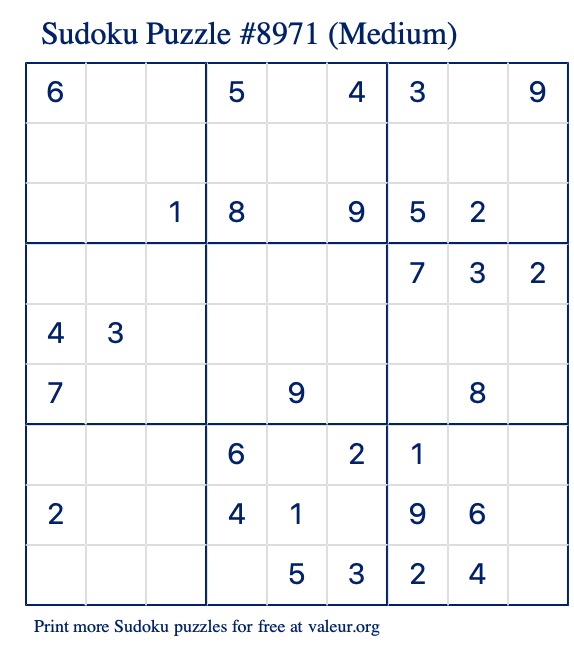 Free Printable Medium Sudoku Puzzle number 8971