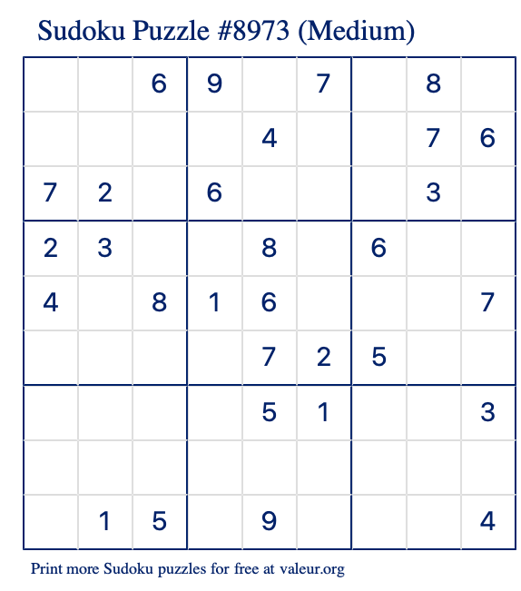 Free Printable Medium Sudoku Puzzle number 8973