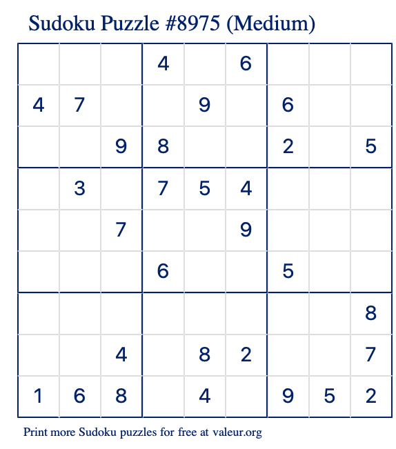 Free Printable Medium Sudoku Puzzle number 8975