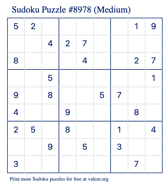 Free Printable Medium Sudoku Puzzle number 8978