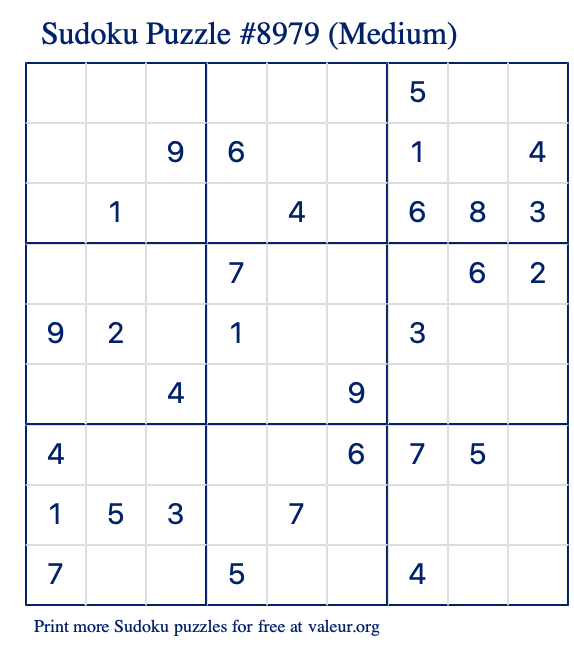 Free Printable Medium Sudoku Puzzle number 8979