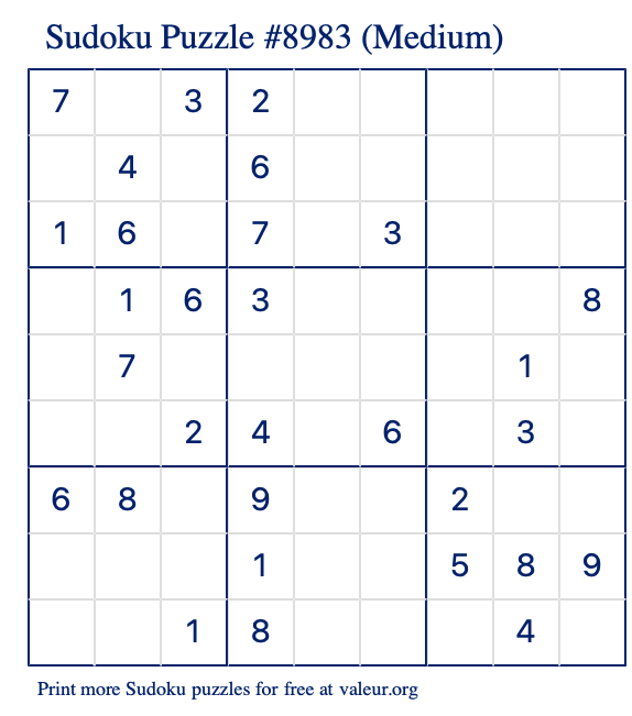 Free Printable Medium Sudoku Puzzle number 8983
