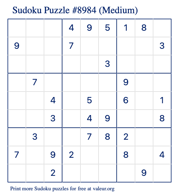 Free Printable Medium Sudoku Puzzle number 8984