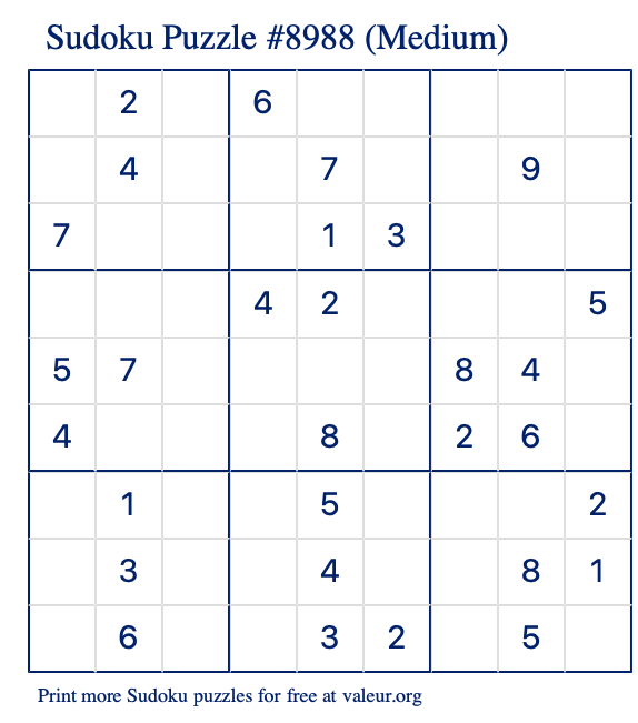 Free Printable Medium Sudoku Puzzle number 8988