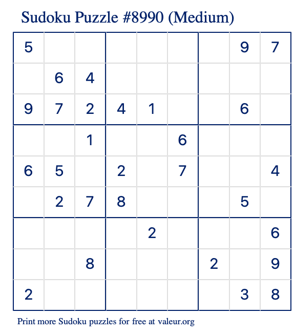 Free Printable Medium Sudoku Puzzle number 8990