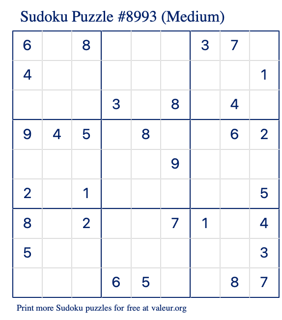 Free Printable Medium Sudoku Puzzle number 8993