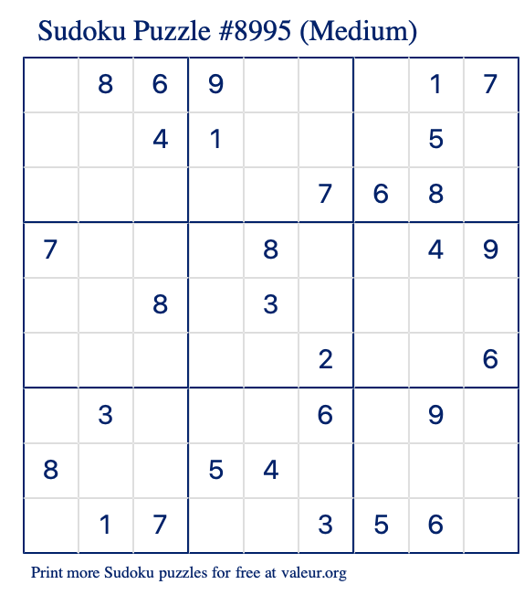 Free Printable Medium Sudoku Puzzle number 8995