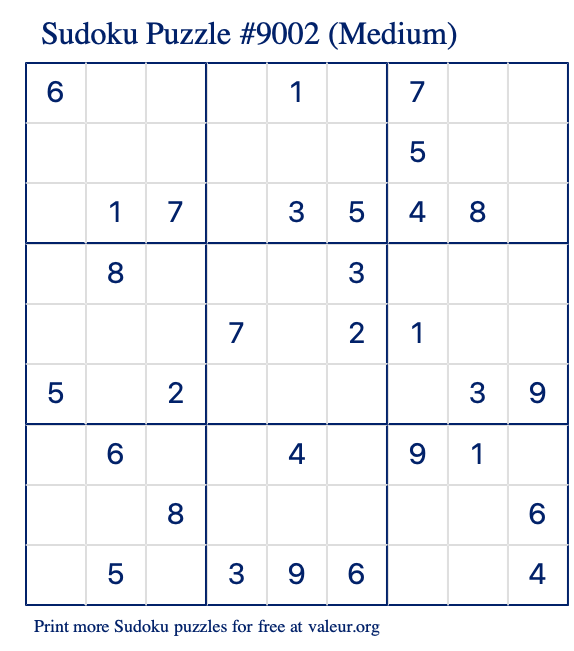 Free Printable Medium Sudoku Puzzle number 9002