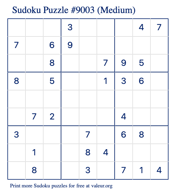 Free Printable Medium Sudoku Puzzle number 9003