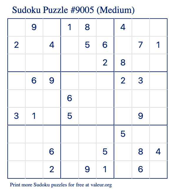 Free Printable Medium Sudoku Puzzle number 9005