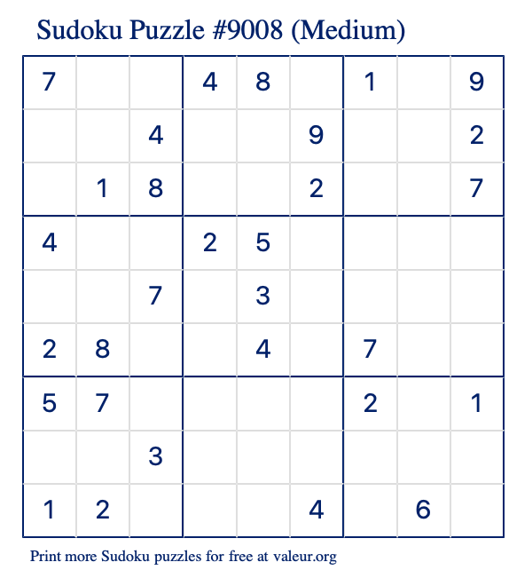 Free Printable Medium Sudoku Puzzle number 9008